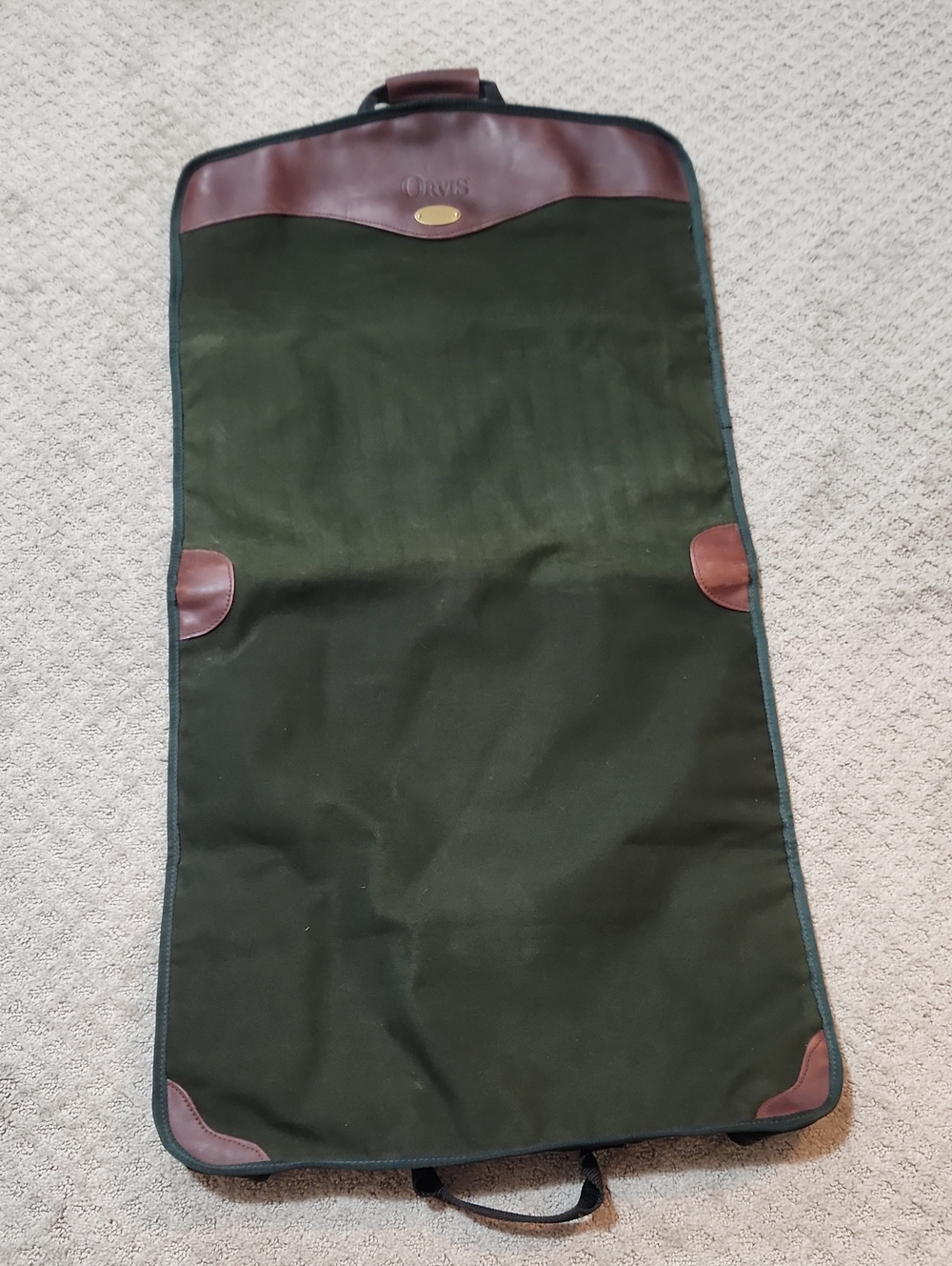 Orvis Dark Green Canvas Garment Bag with Brown Leather Accents - Picture 2 of 16